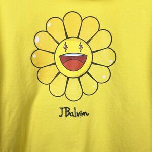 J Balvin X Takashi Murakami flower hoodie yellow pullover sweatshirt L Amarillow
